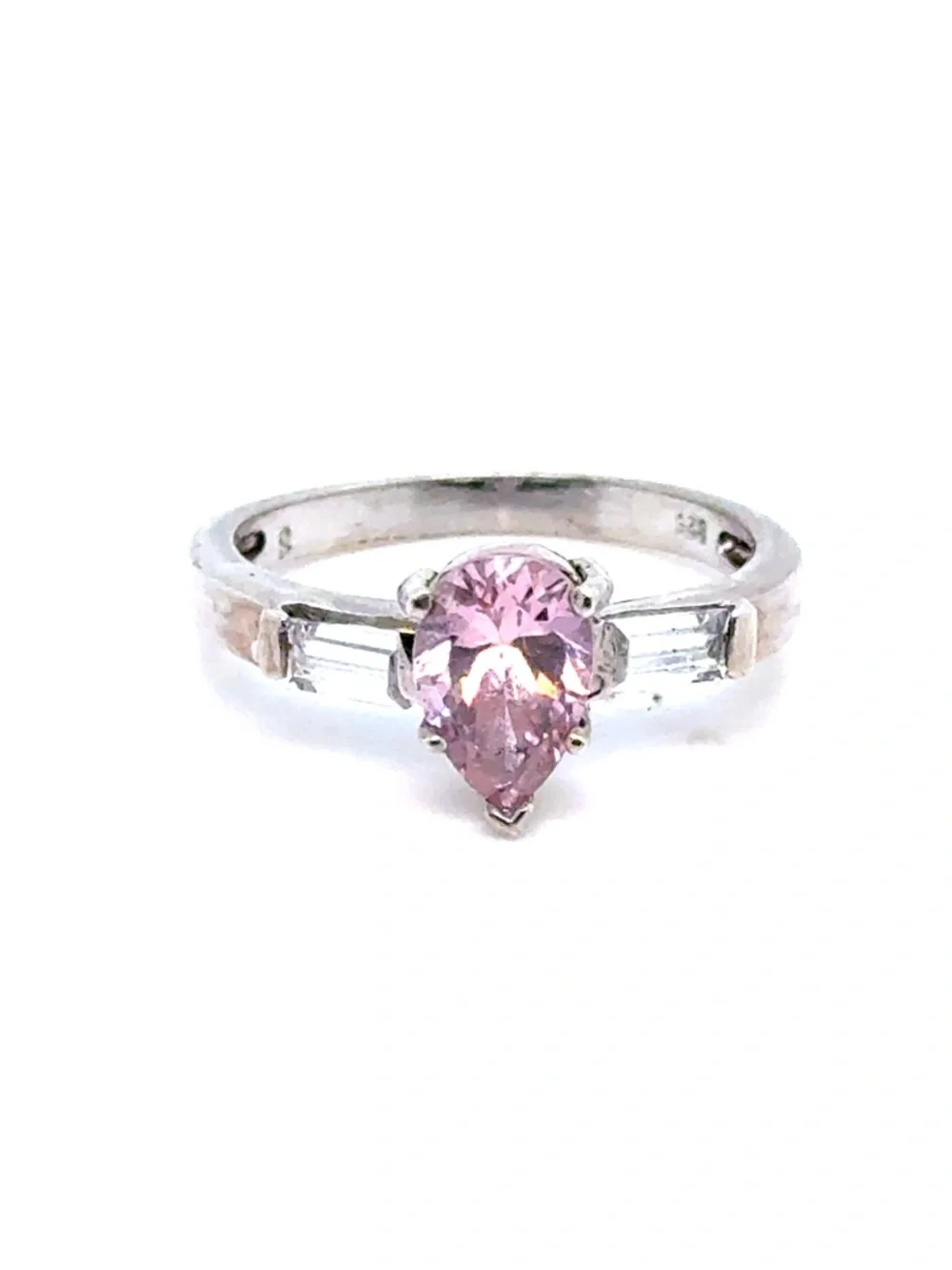 Silver 925‎ Pink Teardrop Solitaire Ring in Silver